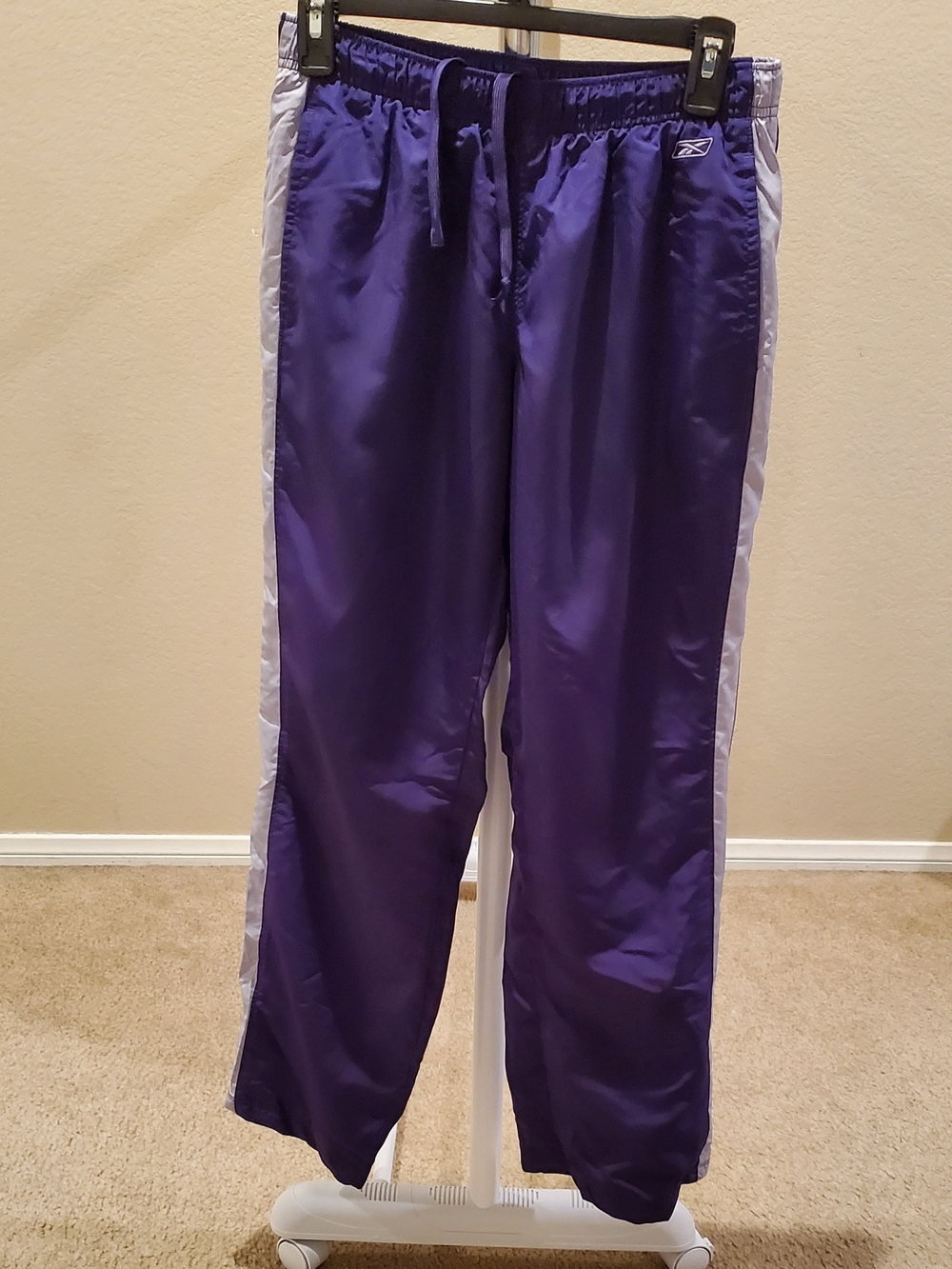 Reebok Purple Track Pants with  Side Stripes and Drawstring Waist